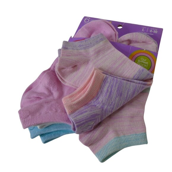 Hanes Girls No Show Premium Comfort 6 Pairs Large Socks Shoe Size 4-10 - Picture 2 of 5
